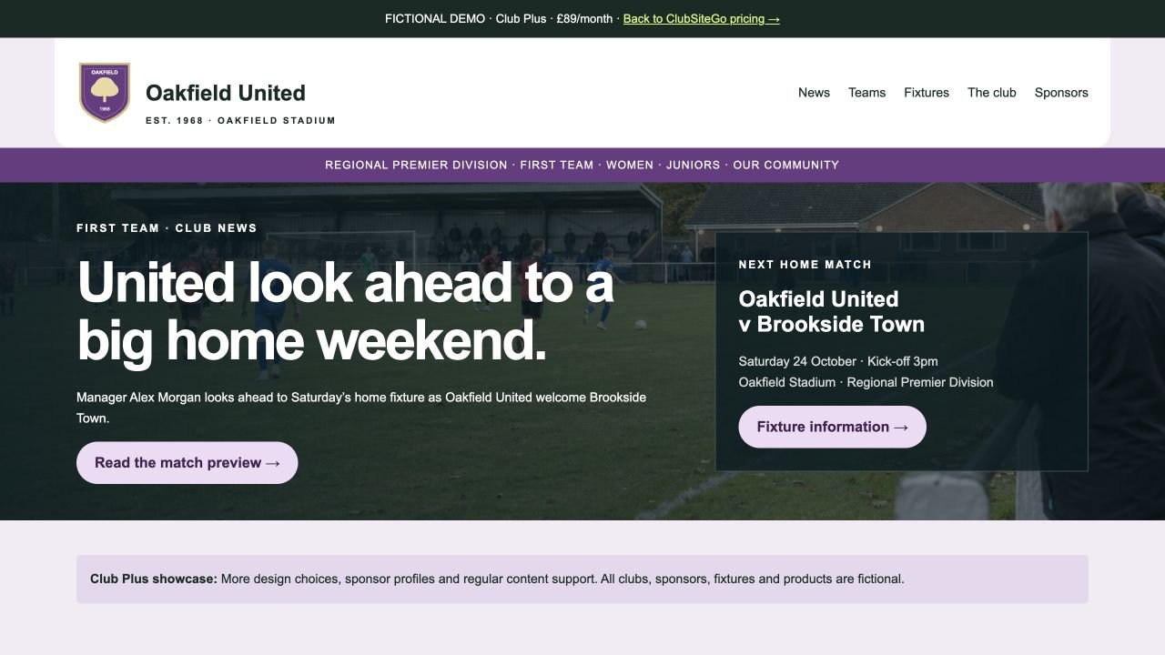 Screenshot of the fictional Club Plus demo website